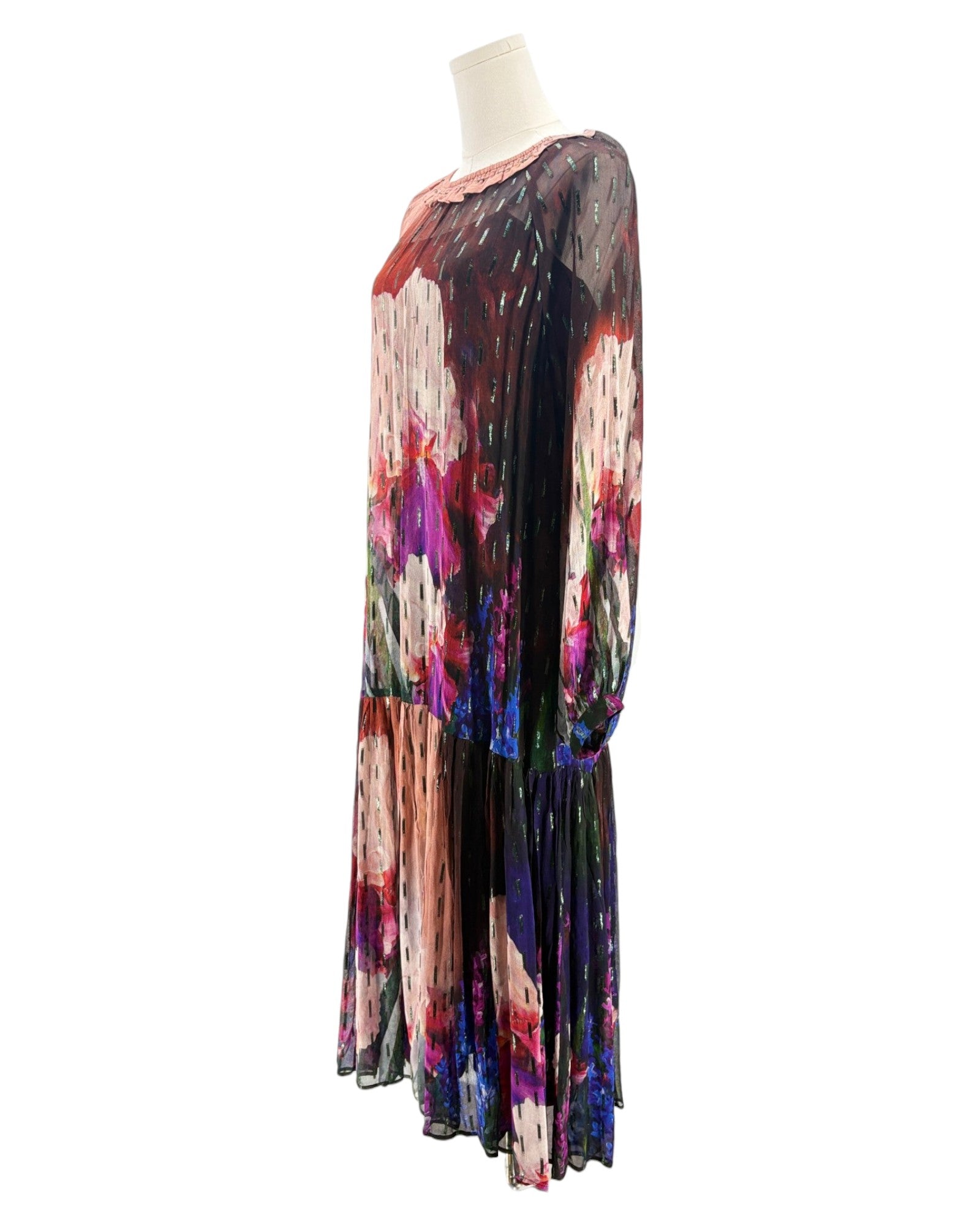 Floral maxi dress on a mannequin on a white background