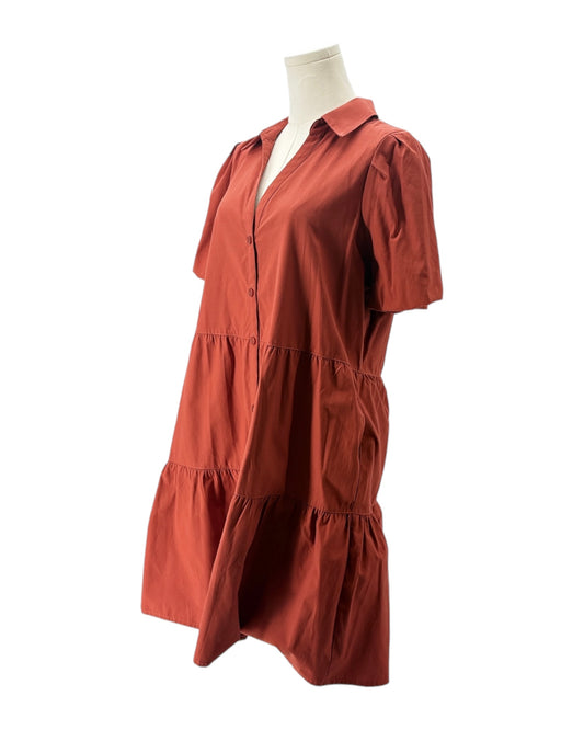 Burnt Orange dress on a mannequin against a white background