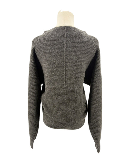 Gray textured sweater on a mannequin against a white background