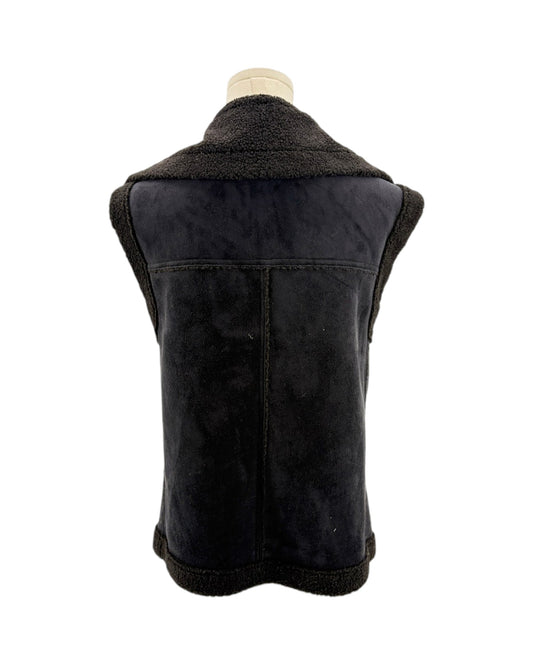 Black vest with shearling collar on a mannequin against a white background