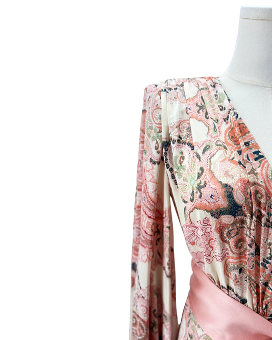 Patterned scarf on a mannequin with a white background