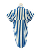 Brooke Wright blue and white striped garment on a mannequin against a white background