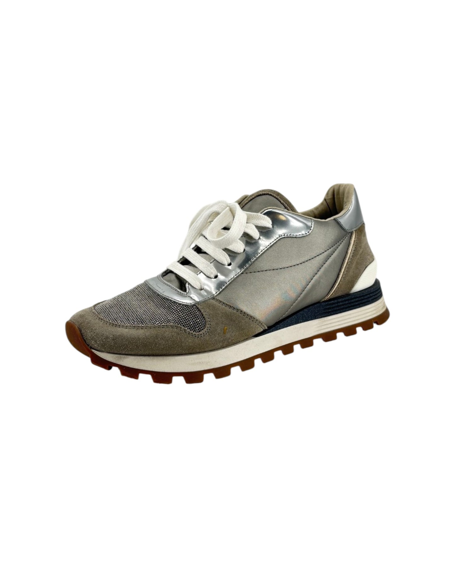 Gray and silver sneaker on a white background