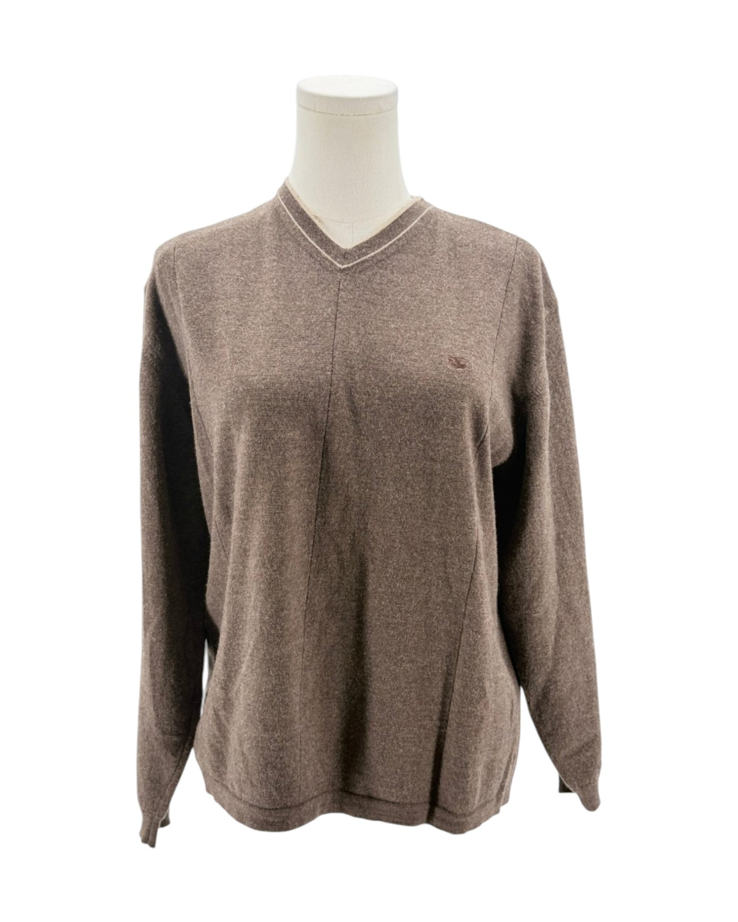 Brown sweater on a mannequin against a white background