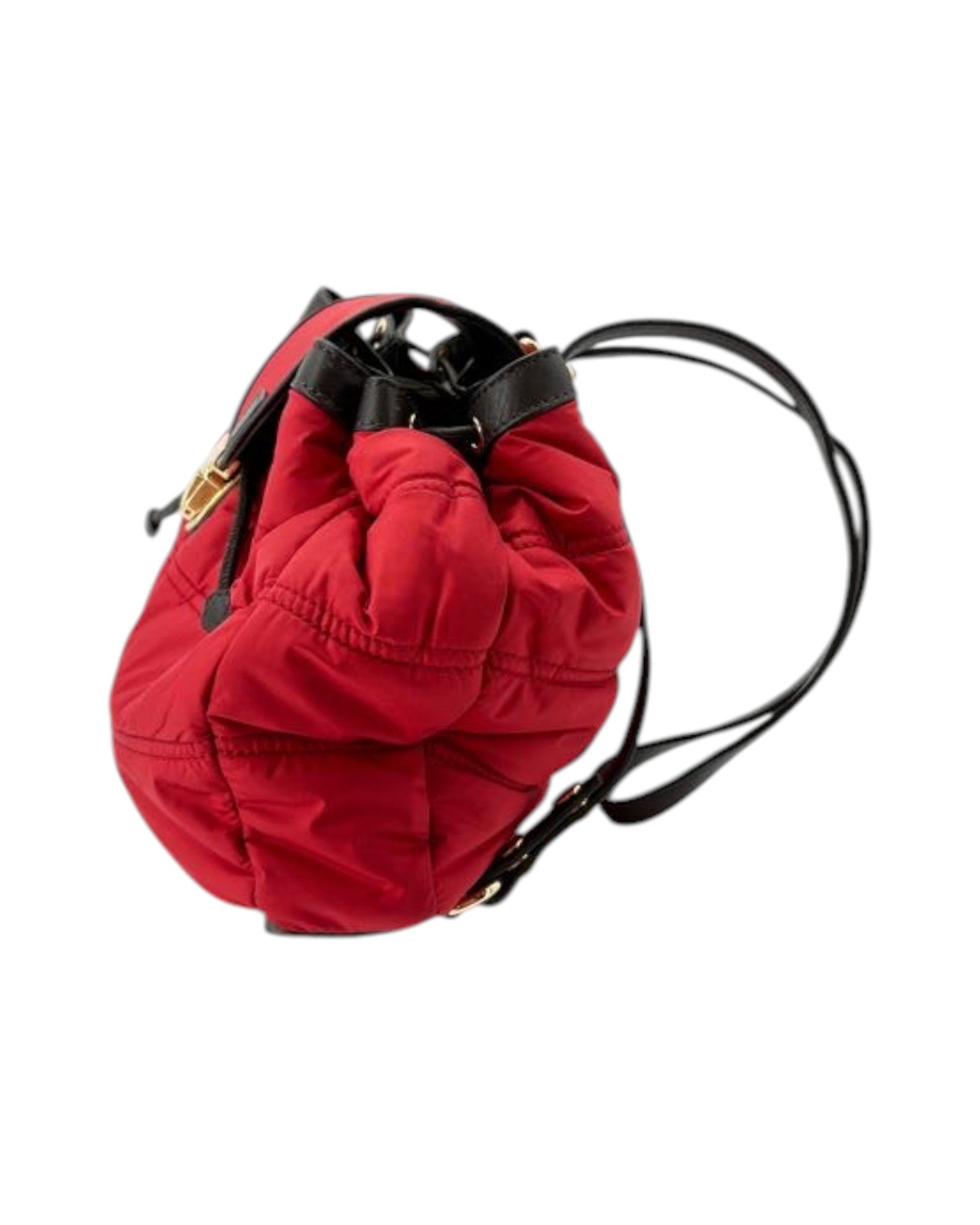 Red bag with black straps on a white background