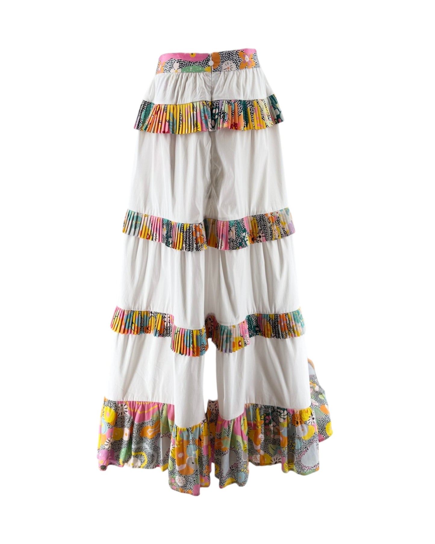 Colorful tiered pants with a white background