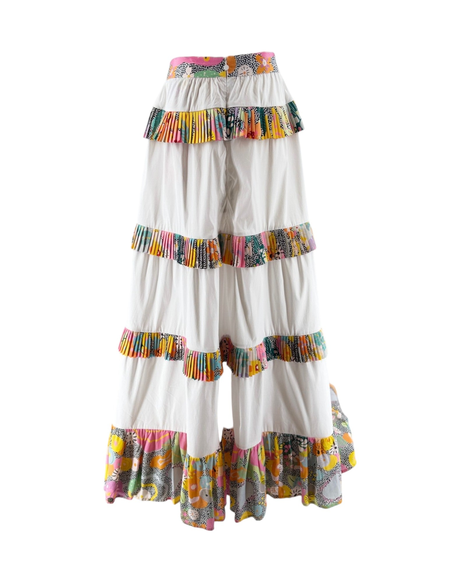 Colorful tiered pants with a white background