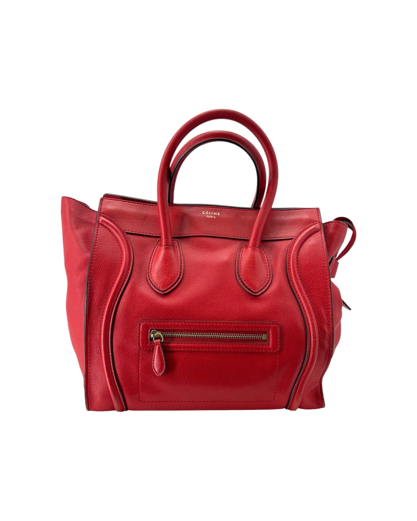 Red handbag with visible brand logo on a white background