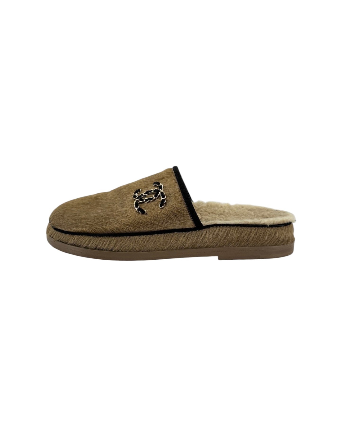Chanel Bicolor CC Pony Hair Sherling Mules