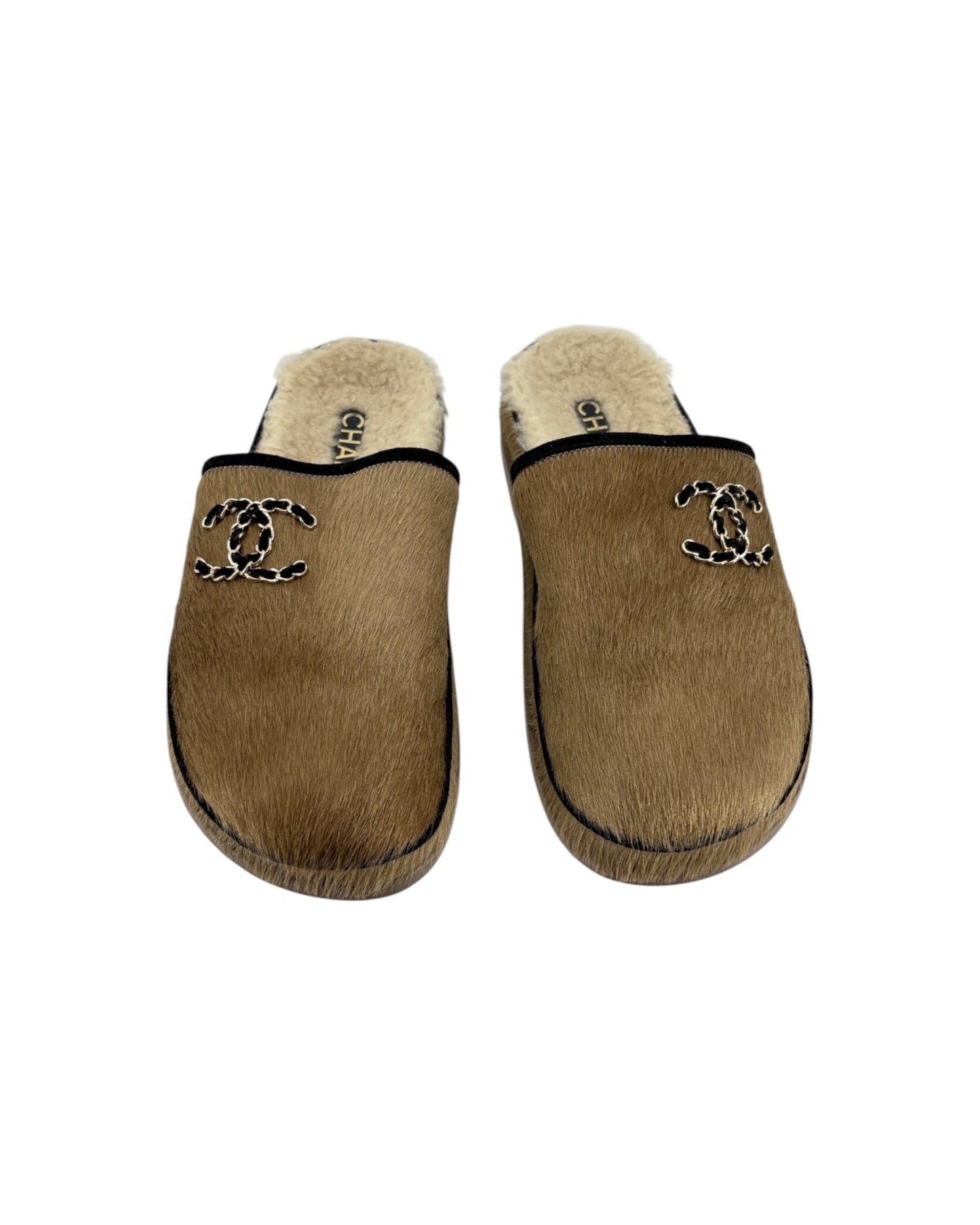 Chanel Bicolor CC Pony Hair Sherling Mules