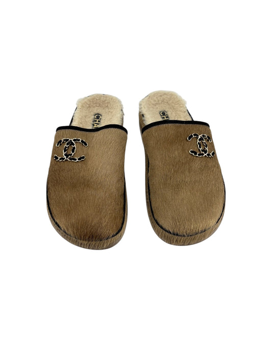 Chanel Bicolor CC Pony Hair Sherling Mules