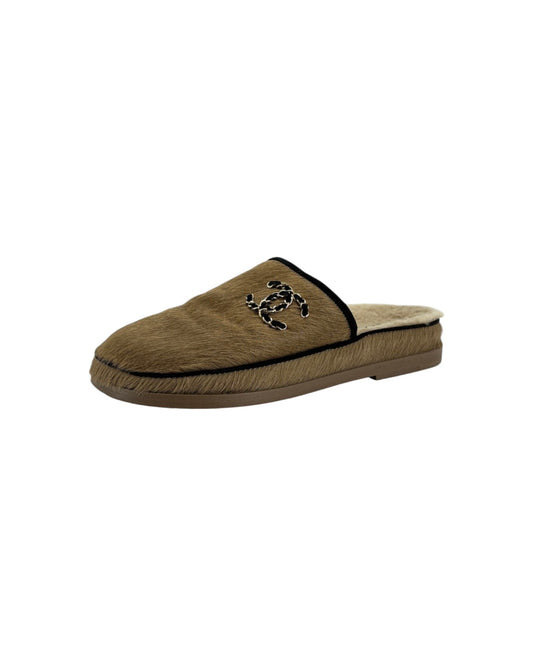 Chanel Bicolor CC Pony Hair Sherling Mules