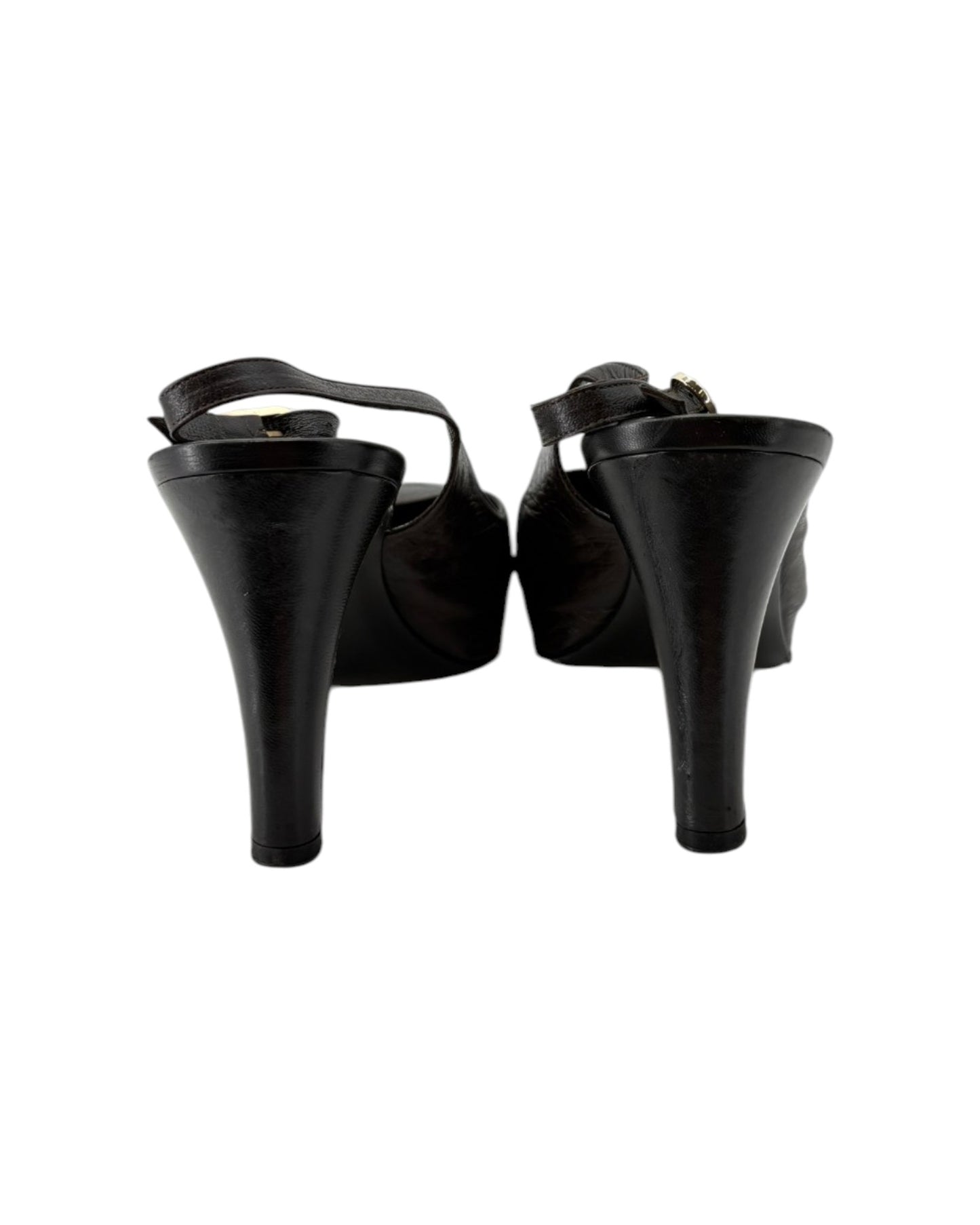 Black high-heeled shoes on a white background