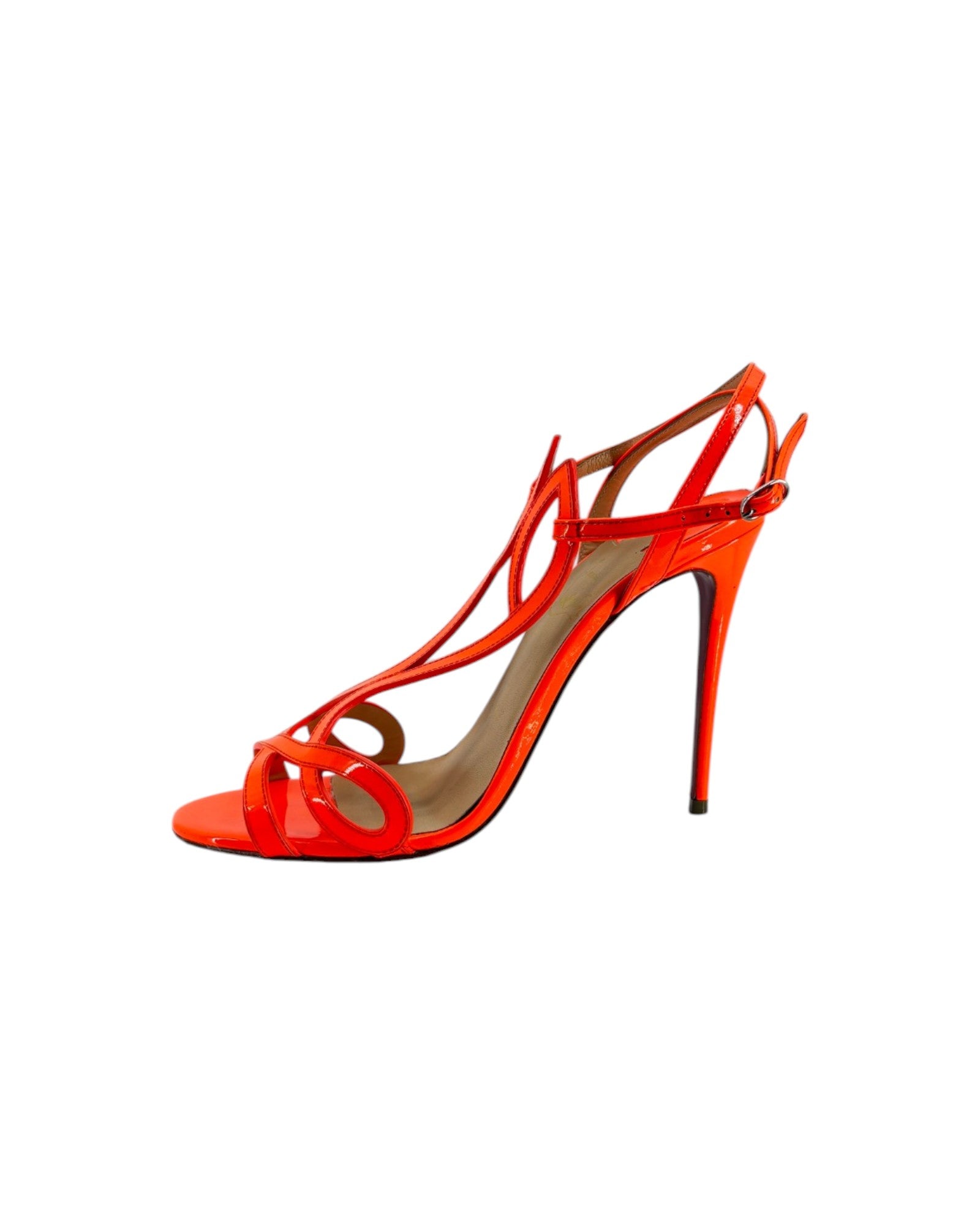 Orange high-heeled sandal on a white background