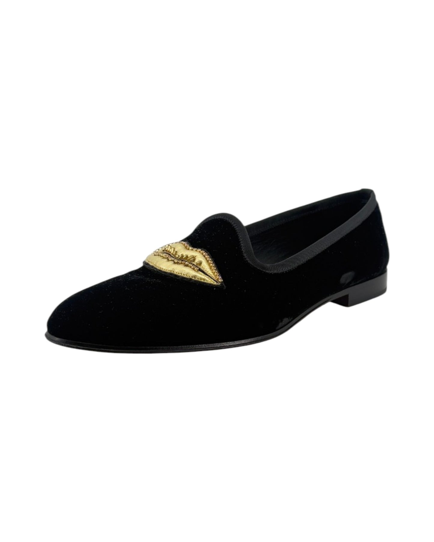 Black flat shoes on a white background background