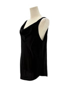 Black sleeveless top on a mannequin against a white background