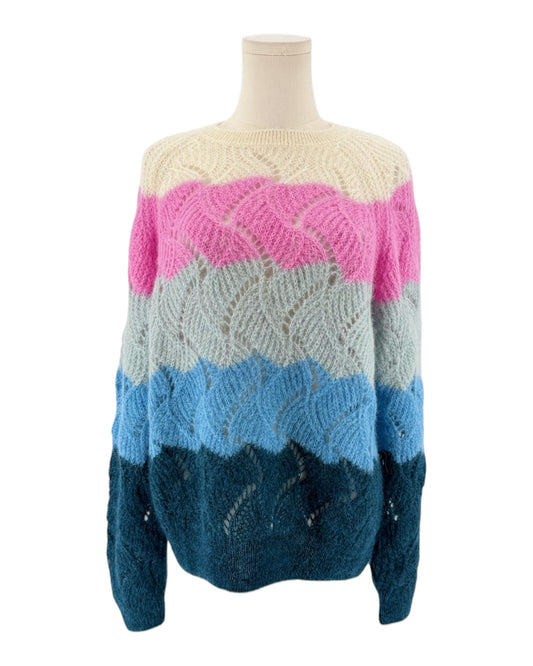 Striped colorful long sleeve sweater on a mannequin on a white background