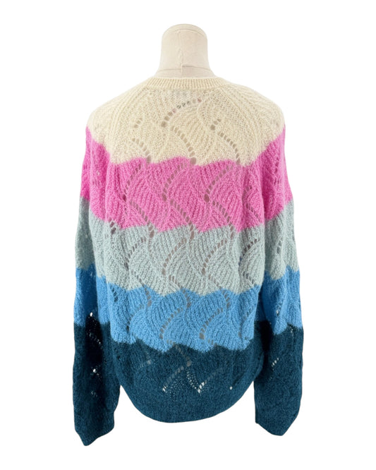 Striped colorful long sleeve sweater on a mannequin on a white background