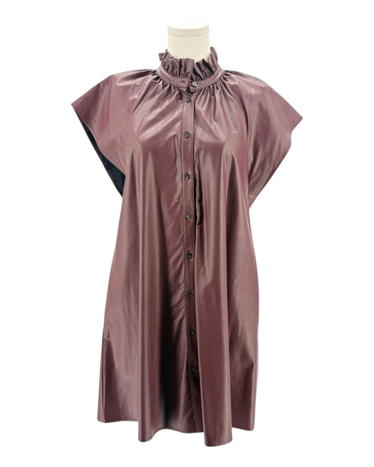 maroon mini dress on a mannequin against a white background