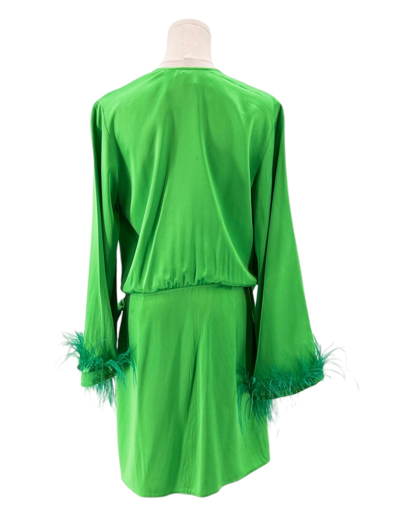 Delfi Collective 100% Silk Feather Trim Mini Wrap Dress