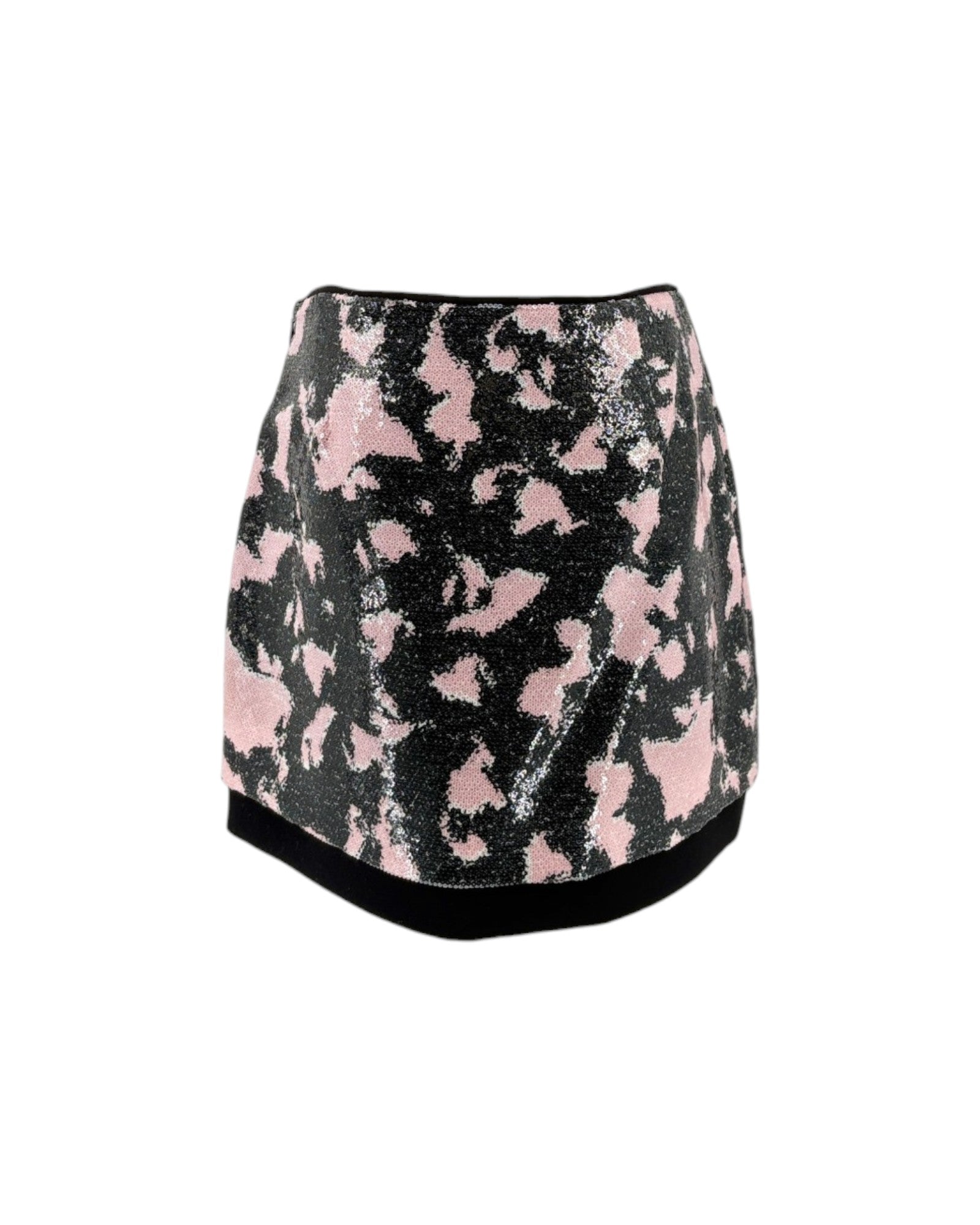 Black and pink patterned skirt on a white background