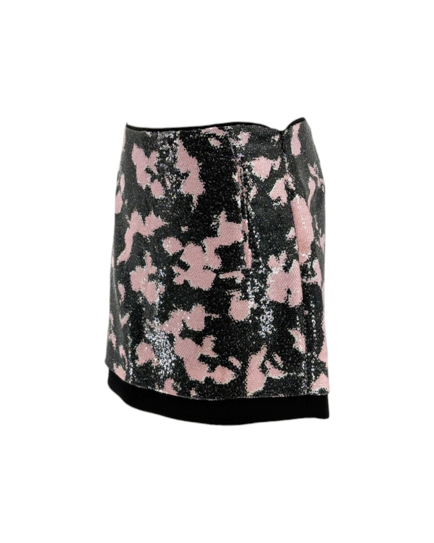 Skirt with pink floral pattern on a white background