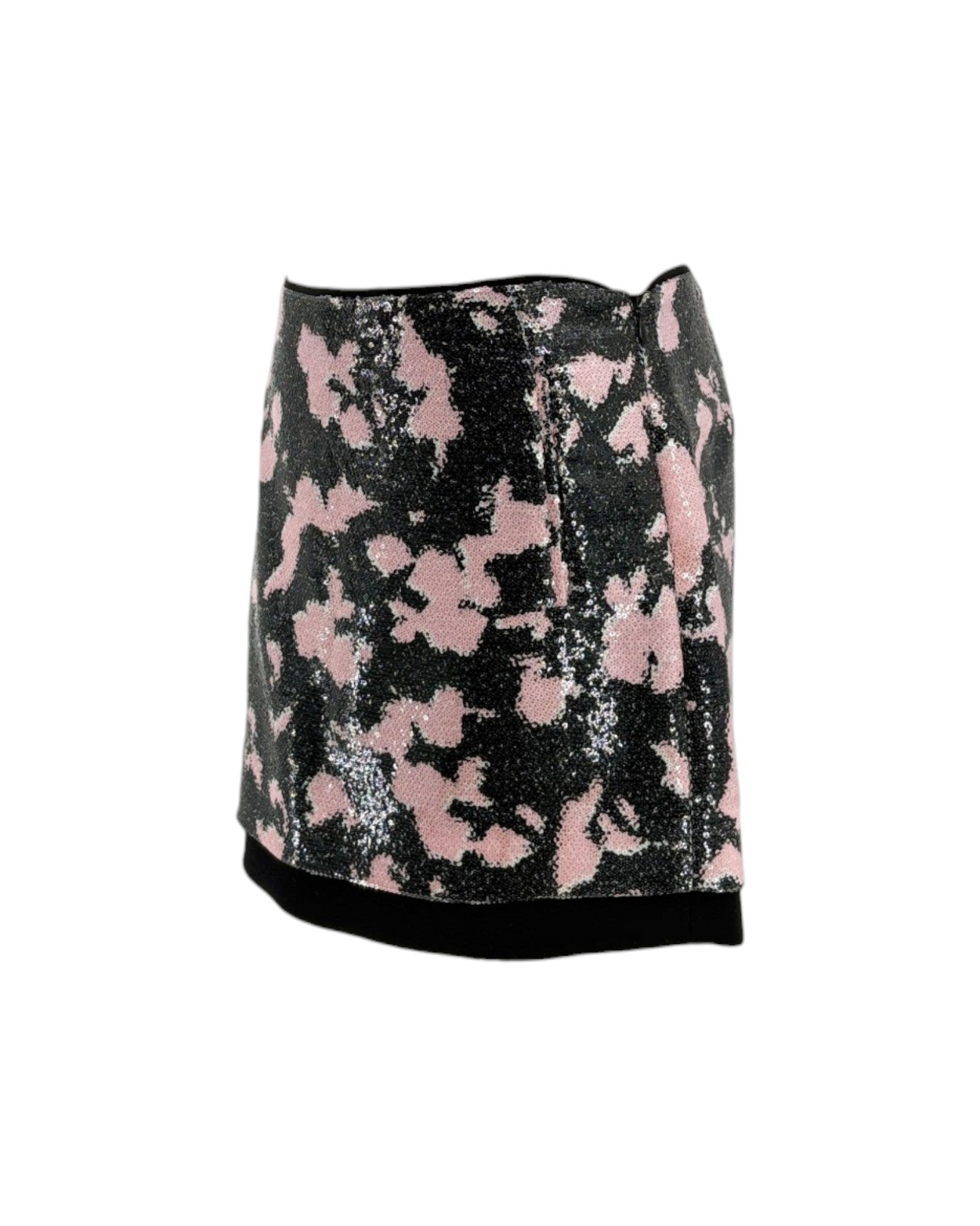 Skirt with pink floral pattern on a white background