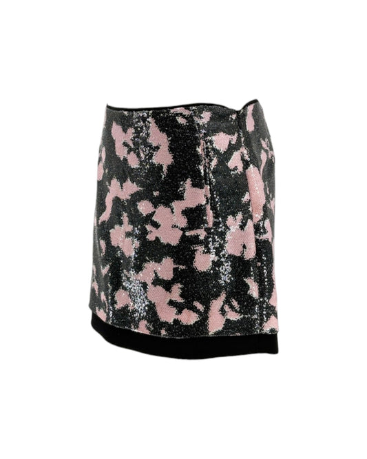 Skirt with pink floral pattern on a white background
