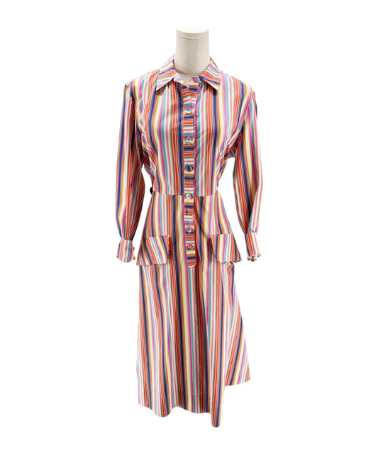 Multicolored striped dress on a mannequin against a white background