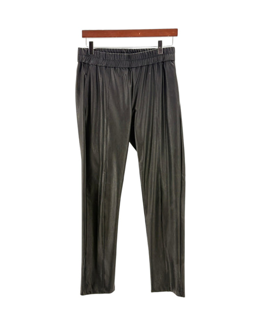 black pants on a hanger against a white background