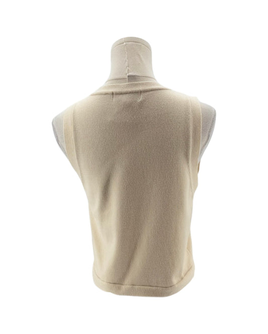 Beige vest on a mannequin against a white background