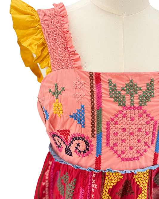 Farm Rio colorful embroidered dress 