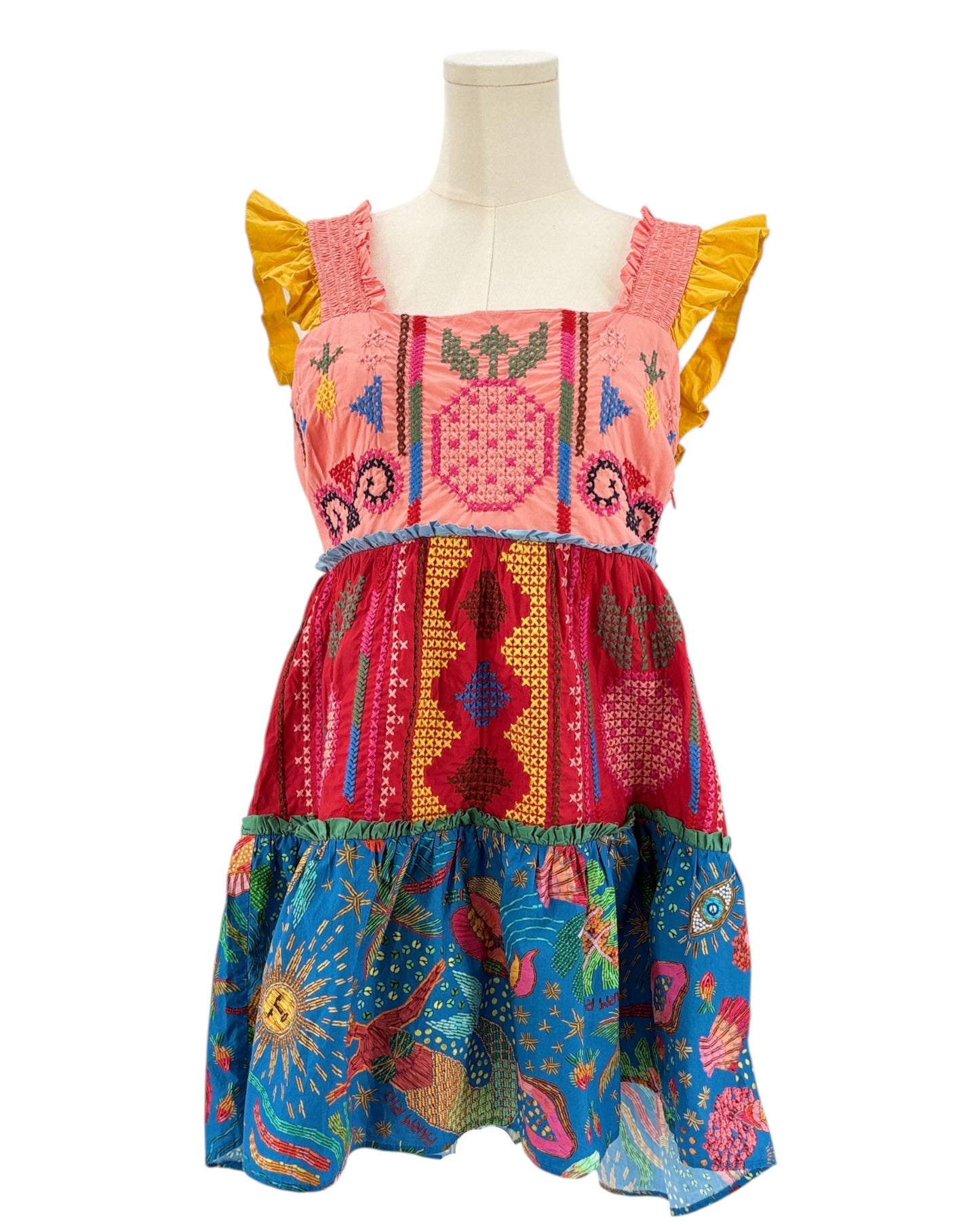 Farm Rio colorful embroidered dress 