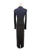 Black dress on a mannequin against a white background