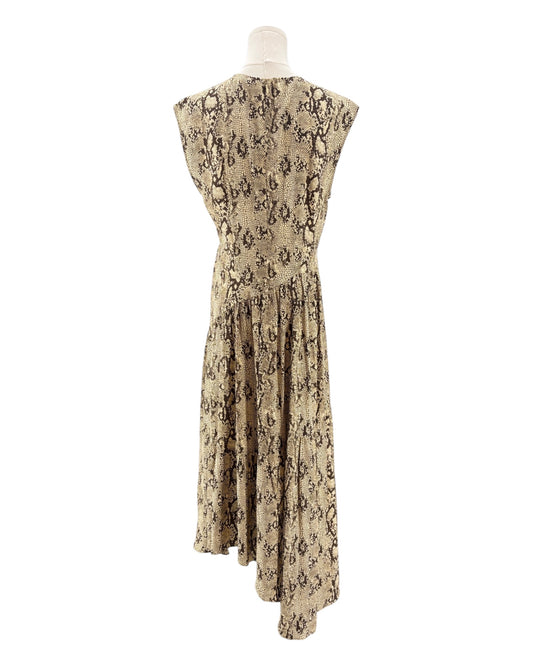 Snakeskin patterned dress on a mannequin against a white background
