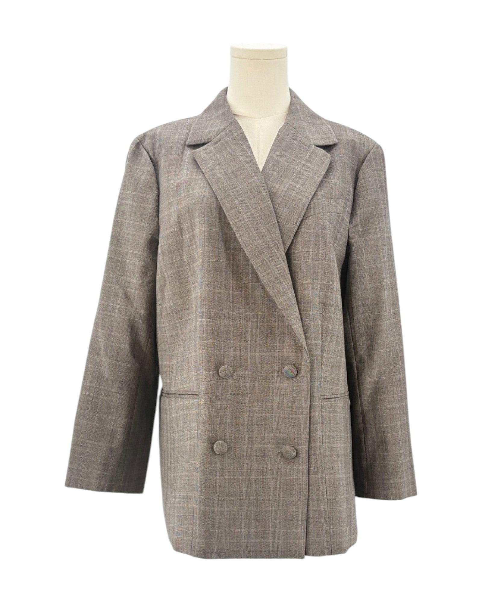Frame gray checkered blazer on a mannequin against a white background