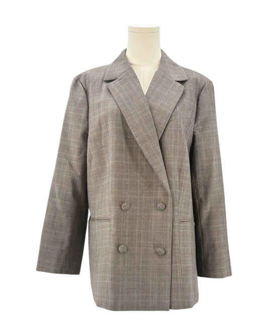 Frame gray checkered blazer on a mannequin against a white background