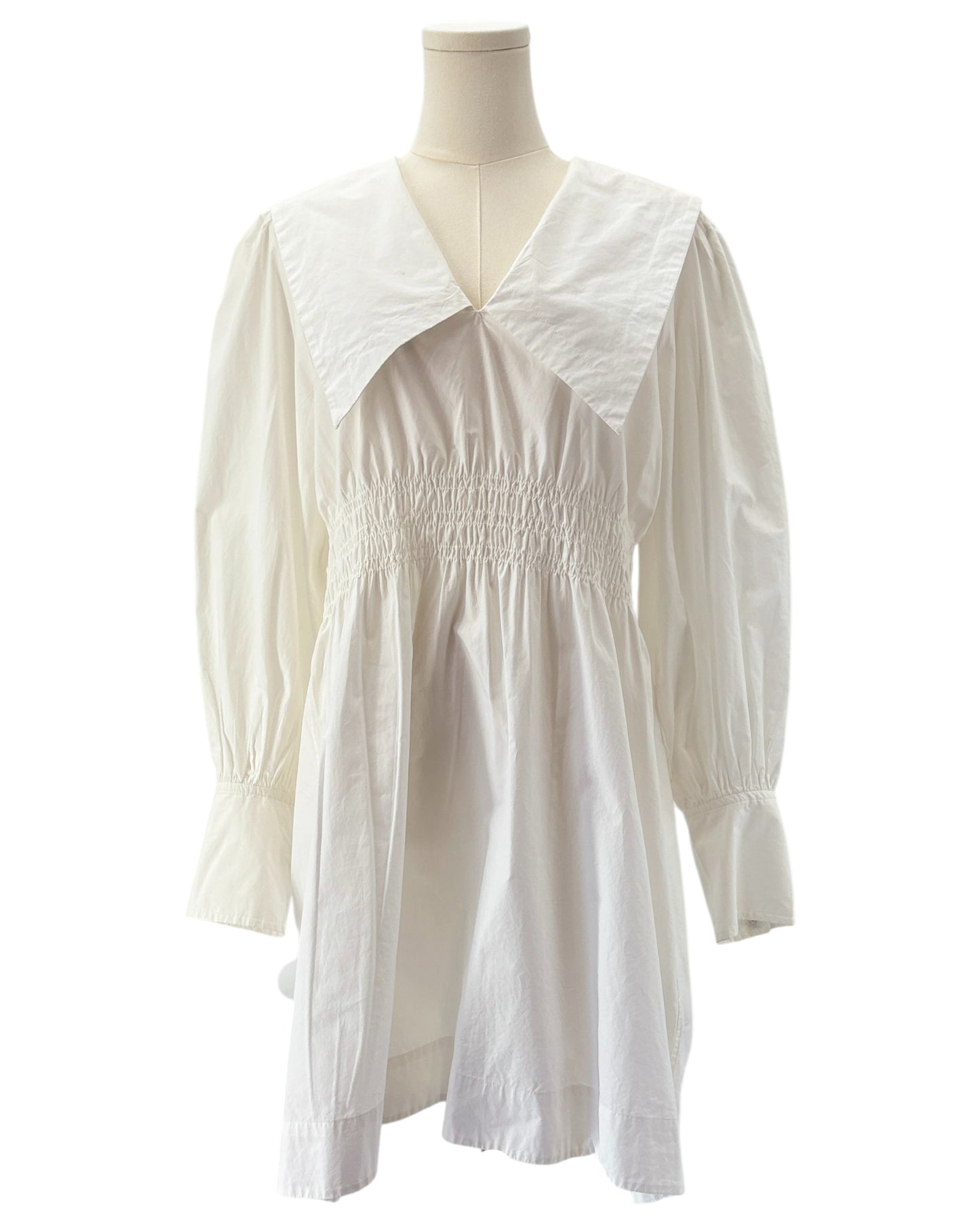 Ganni white dress with poplin collar