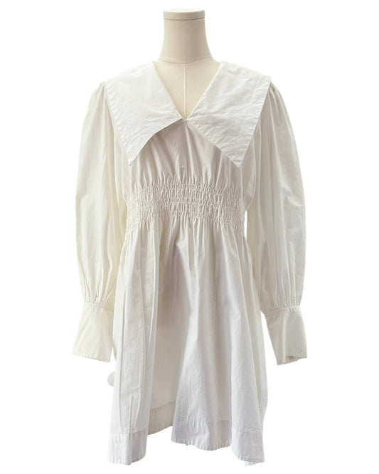 Ganni white dress with poplin collar