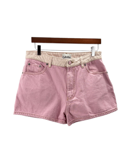 Pink denim shorts on a white bacground