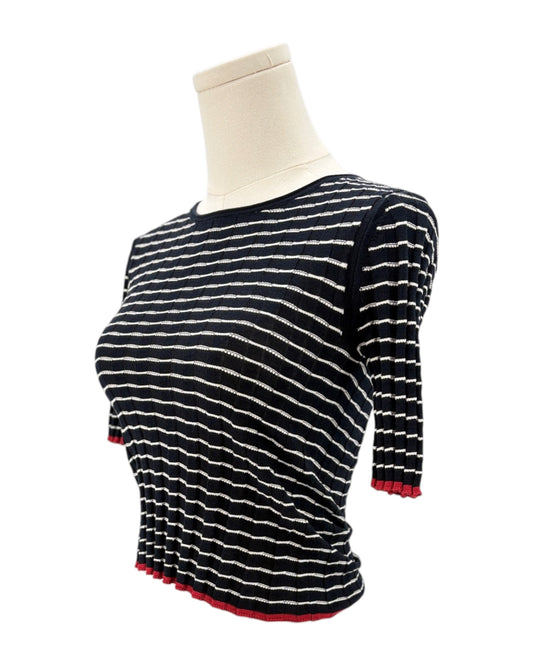 Guest in Residence black and white striped sweater on a mannequin with a white background