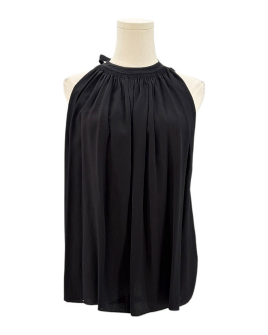 Helmut Lang black sleeveless top on a mannequin against a white background