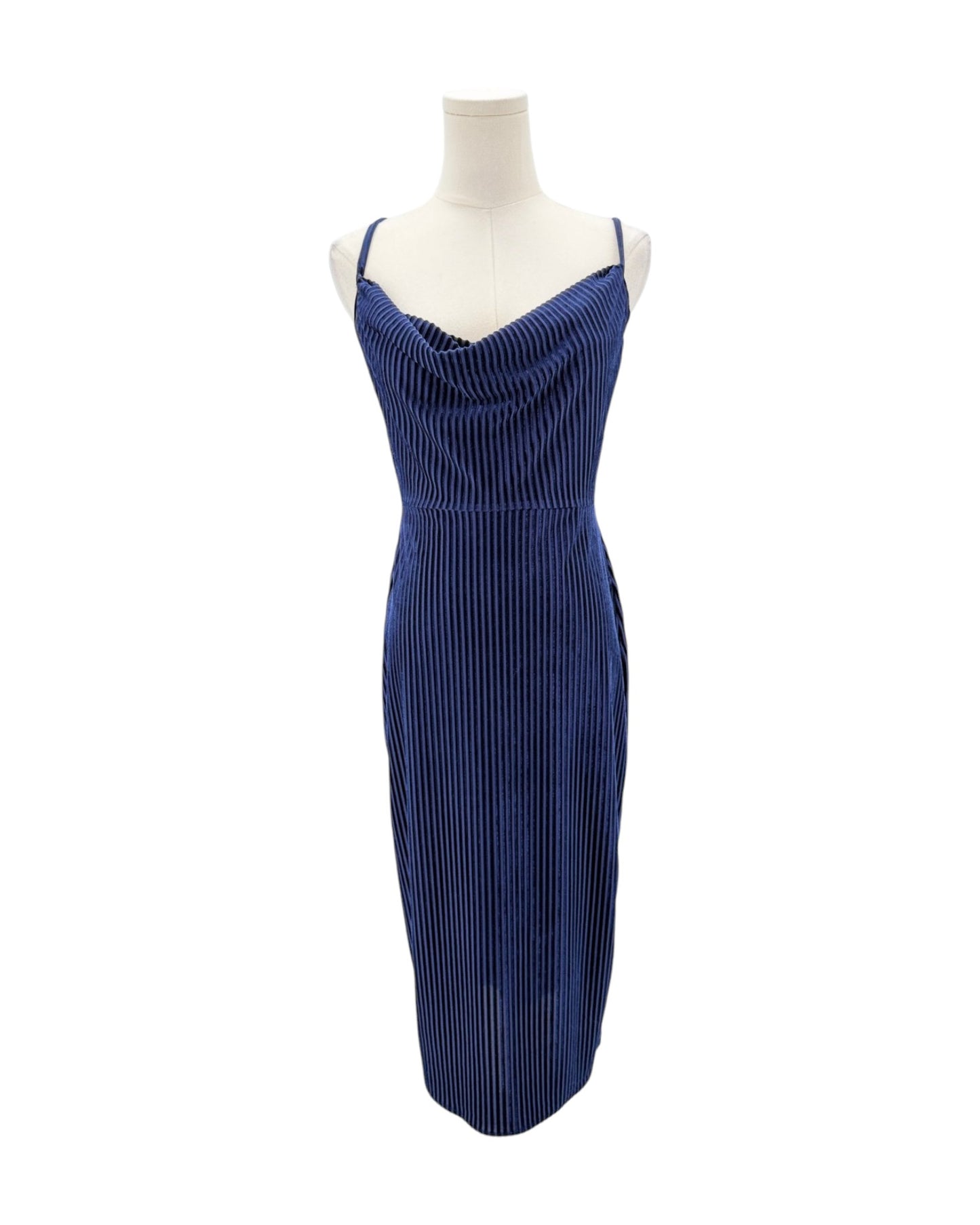 Navy blue dress on a white background