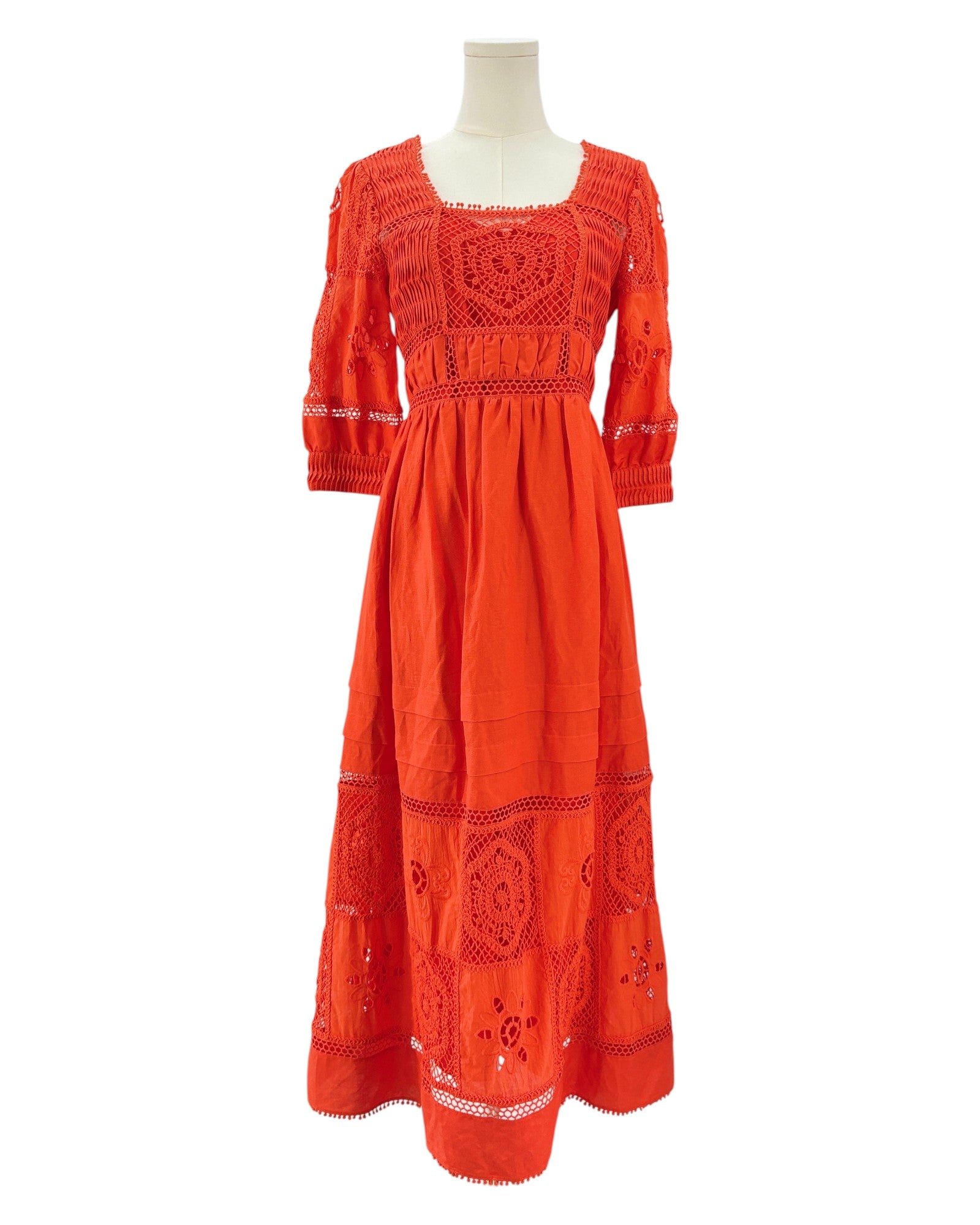 Hunter Bell orange dress with intricate patterns
