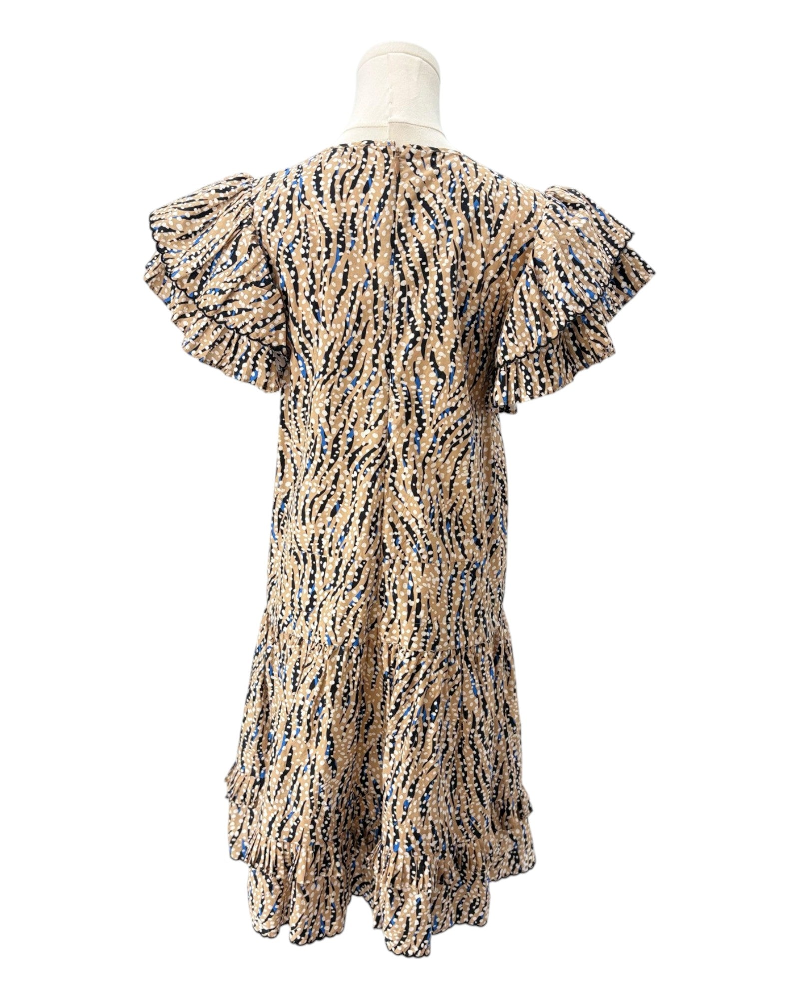 Hunter Bell patterned dress on a mannequin against a white background
