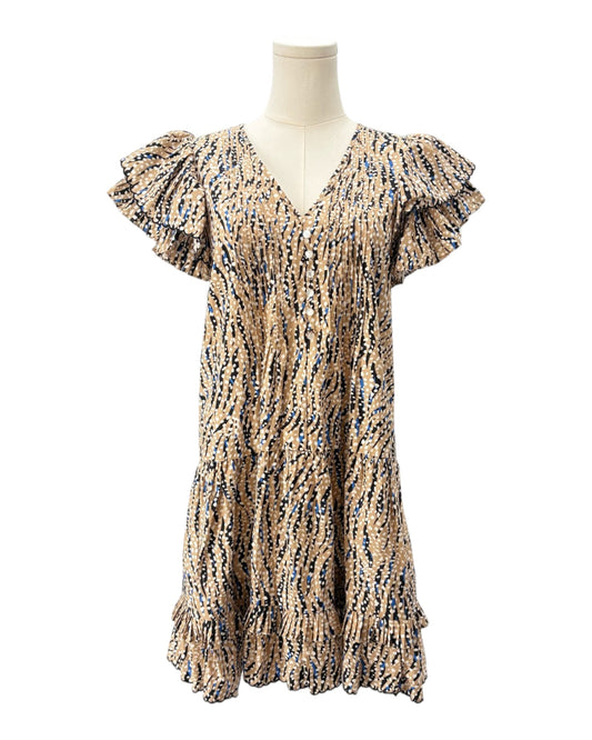 Hunter Bell patterned dress on a mannequin against a white background