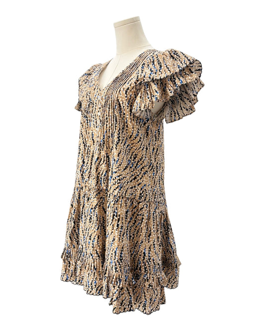 Hunter Bell patterned dress on a mannequin against a white background