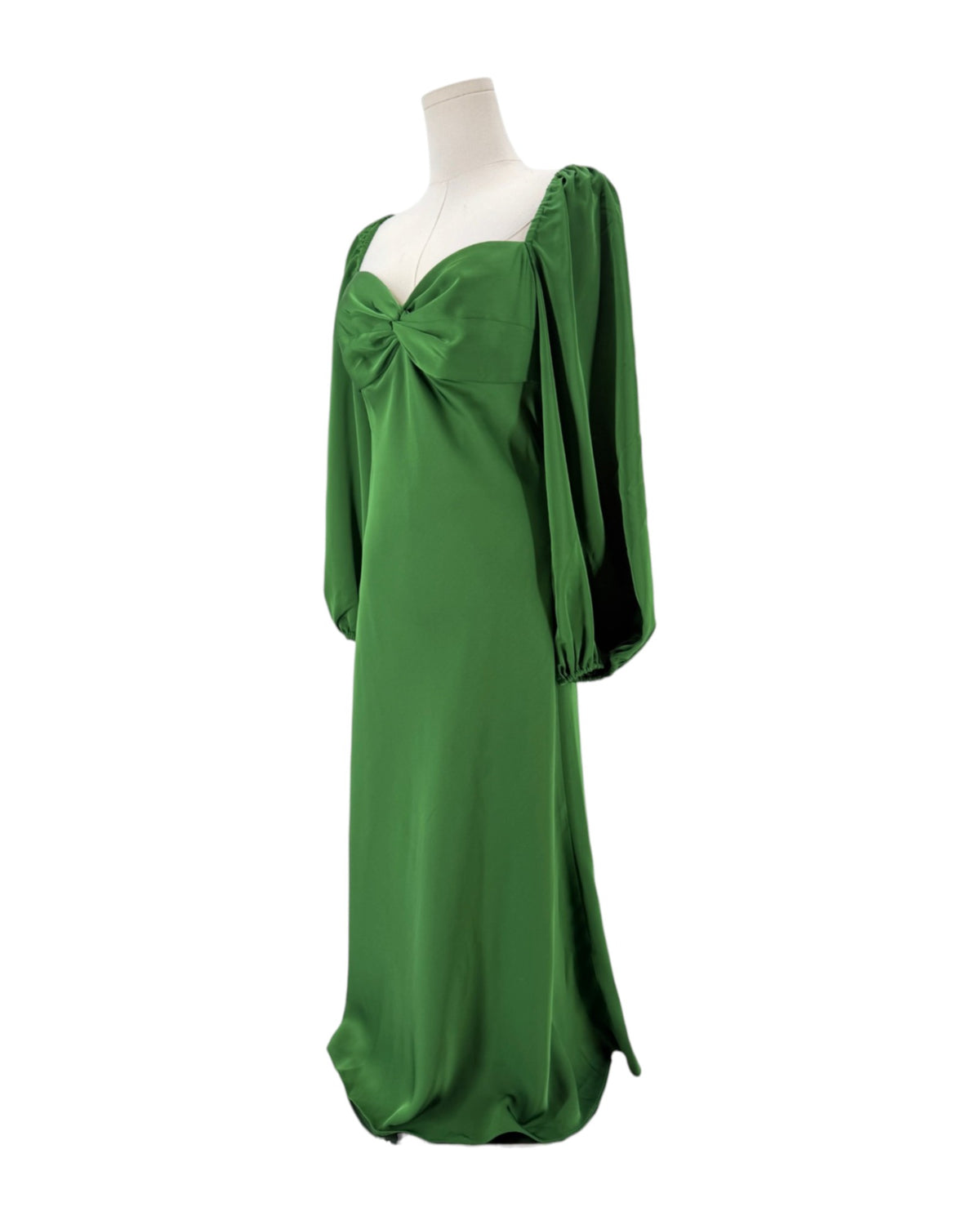 Satin midi dress with twisted sweetheart neckline balloon sleeves, cut out in back with tie, side zipper&nbsp;