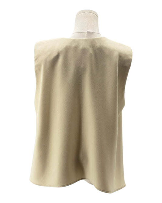 Beige sleeveless top on a mannequin against a white background