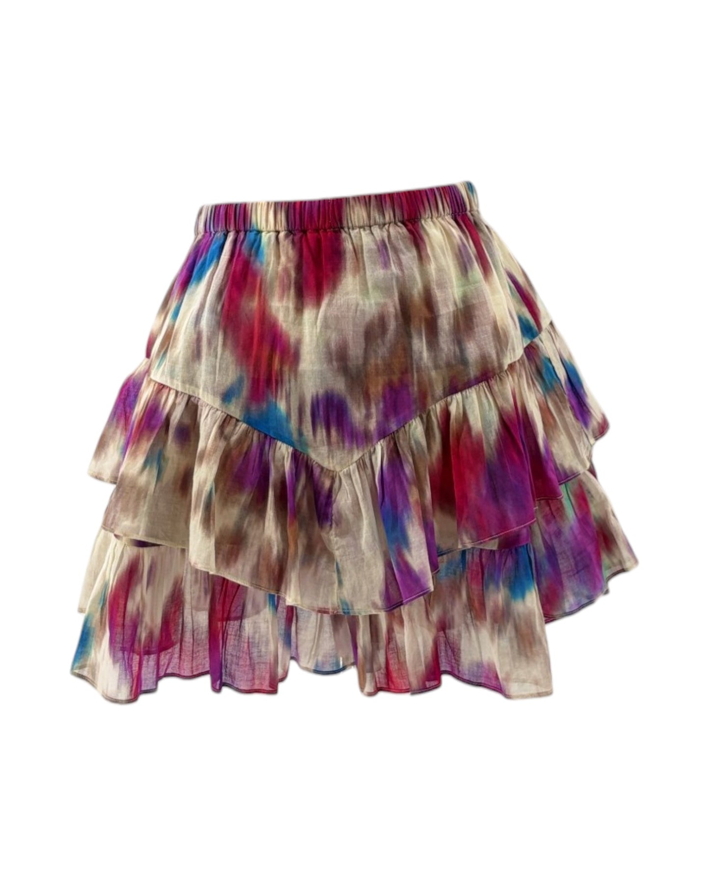 Multicolored tiered skirt on a white background